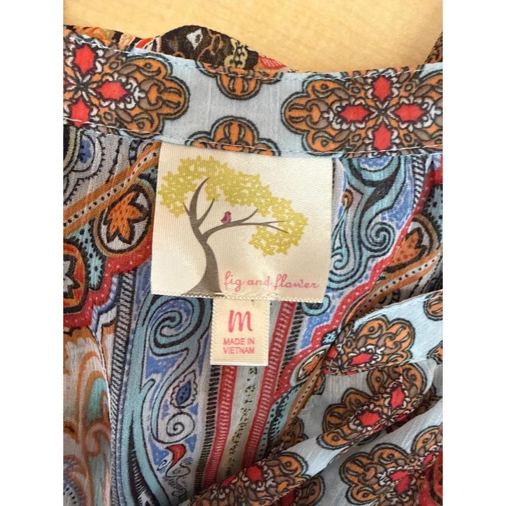Fig and Flower Womens M Paisley Medallion Button Front Blouse Blue Orange Boho - Picture 4 of 4